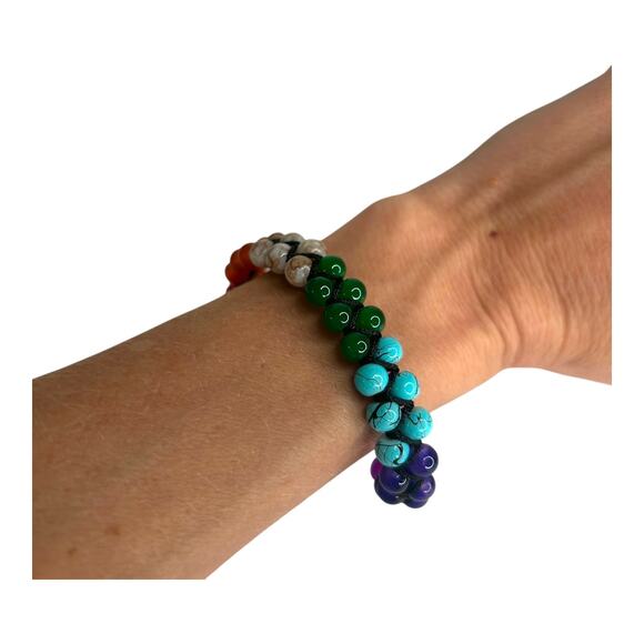 Gemborn "Aurora Energy" Rainbow Assortment Semiprecious Gems Beaded Bracelet - Picture 3 of 10